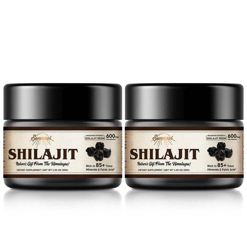 Shilajit Pure Himalayan Organic Shilajit Resin - 600mg Maximum Potency Natural Organic Shilajit Resin mit 85+ Trace Minerals & Fulvic Acid für Energie, Immununterstützung, 30 Gramm (2 Pack)