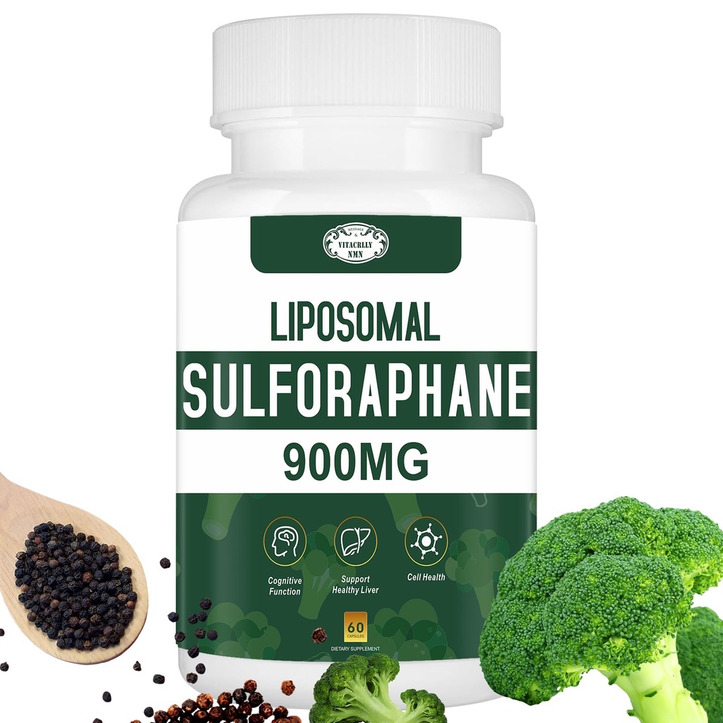 900MG Supplément de sulforaphane liposomique Extrait de brocoli, Supplément hépatique pour antioxydant, Digestion, Santé cellulaire 60 Capsules