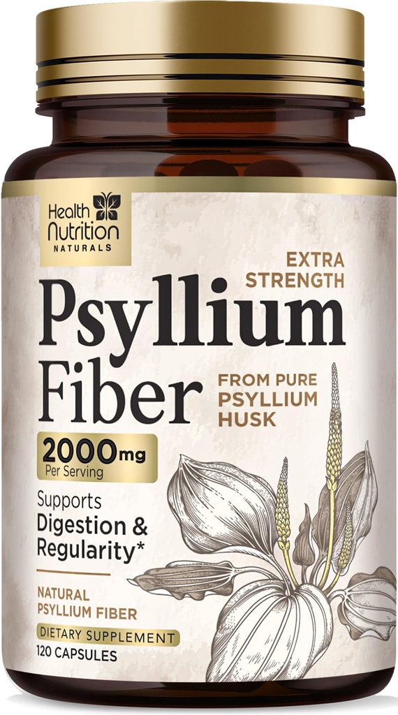 Psyllium Husk Kapseln 1500 mg - Natürliche Faser Ergänzung Pillen, Tägliche Verdauung, Colon Gesundheit, & Regelmäßigkeit Unterstützung, Pflanzen basierte Psyllium Husks Pulver Kapseln, Vegan, Non-GMO - 120 Veggie Kapseln