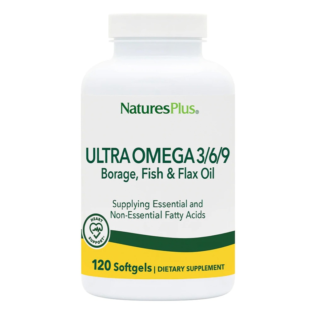 Natures Plus Ultra Omega 3 6 9-1200 mg, 120 Softgels - Borage Oil, Fish Oil, Flax Oil Supplement - Glutenfrei - 120 Portionen
