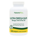Natures Plus Ultra Omega 3 6 9-1200 mg, 120 Softgels - Borage Oil, Fish Oil, Flax Oil Supplement - Glutenfrei - 120 Portionen
