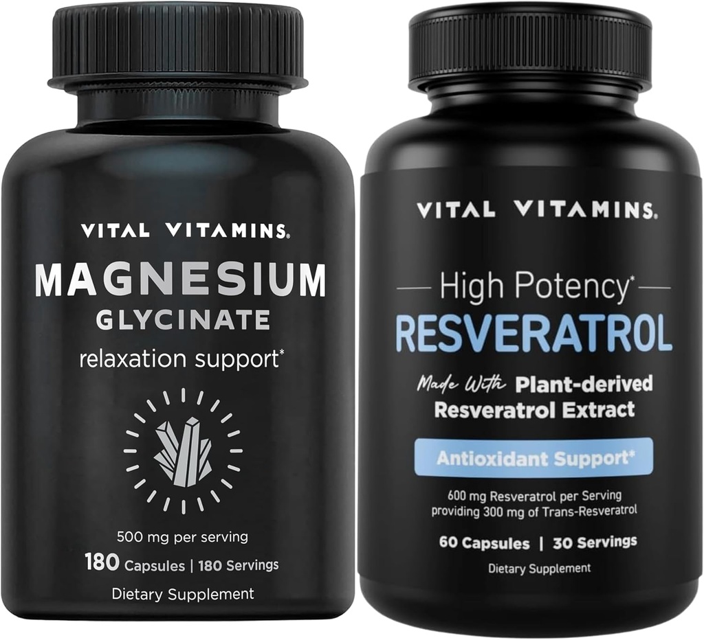 Vitamines vitales Glycinate de magnésium Capsules + Capsules de resvératrol