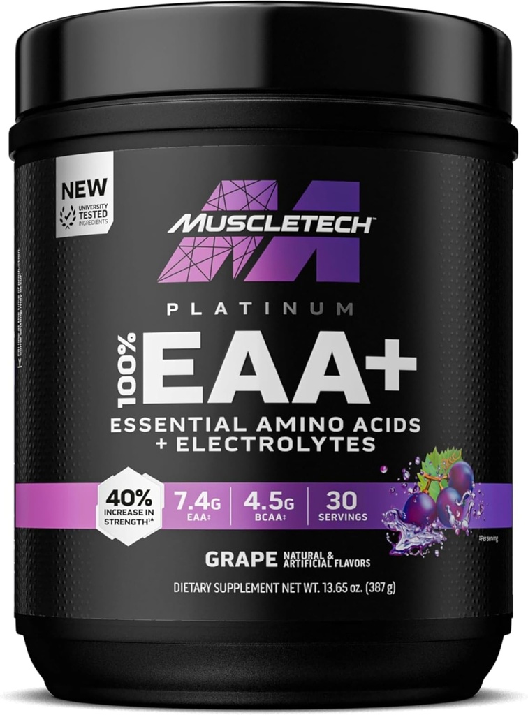 MuscleTech Platinum Essential Amino Acids Supplement mit Elektrolyten, Trauben - Pre-Workout Pulver für Energie, Muskelwachstum & Stärke Builder - EAA-Komplex für Männer & Frauen - 30 Servierungen