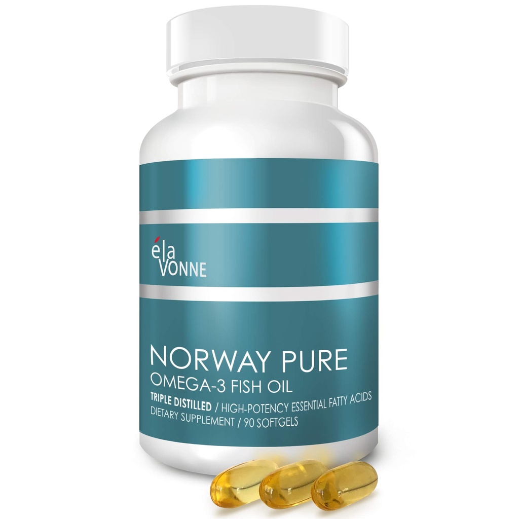 Norway Pure Omega-3 Huile de poisson Softgels 2.400mg (90ct) - 4X Concentré EPA & DHA, triple distillé, sans Burples, sauvage prise, peau et cheveux, articulations, santé cardiaque