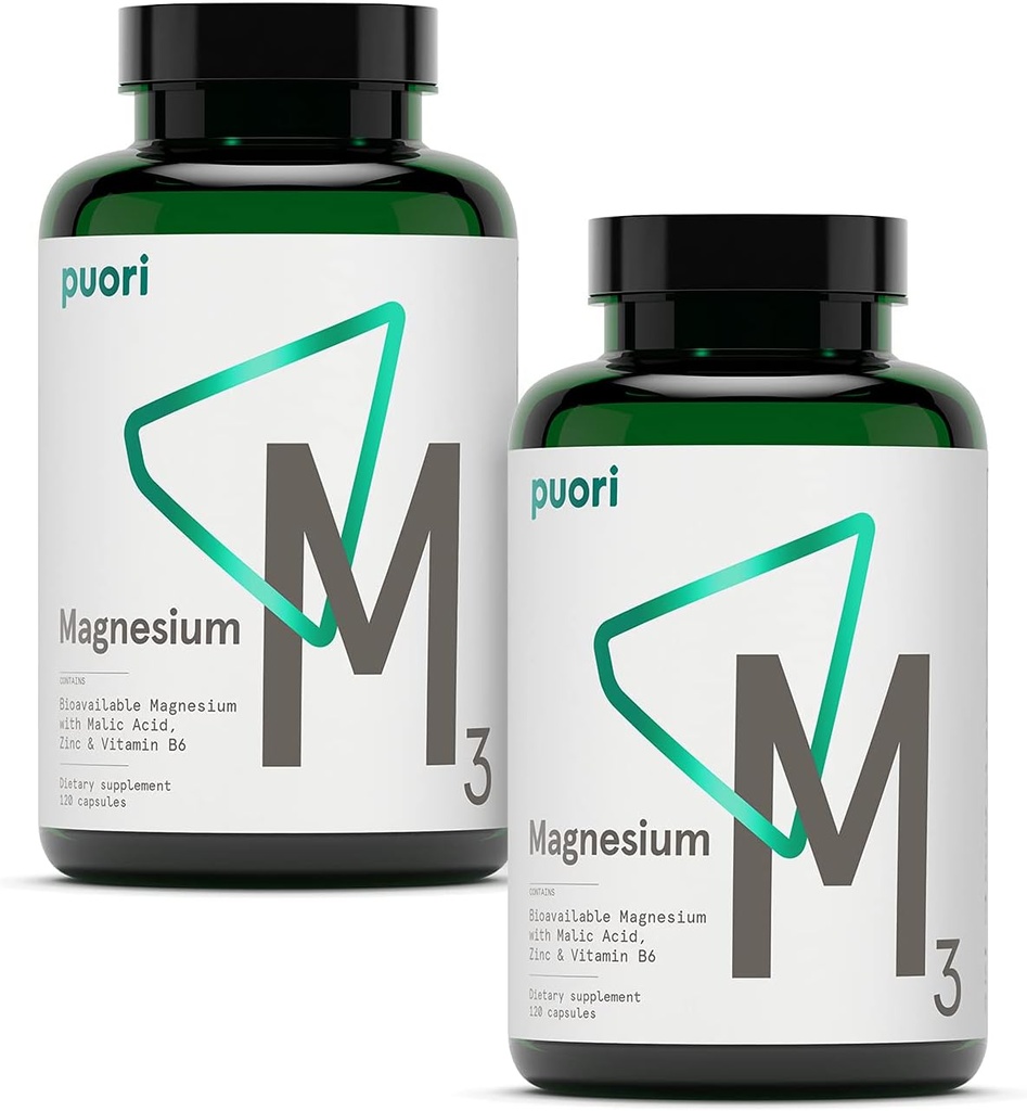 Supplément complexe de magnésium Puori - Taurinate de magnésium et gluconate de magnésium à haute absorption, zinc, vitamine B6 et acide malique pour le sommeil, la santé immunitaire et osseuse et la récupération des muscles - 240 capsules véganes