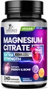 Supplément de Citrate de magnésium 1000mg - Suppléments de magnésium de force 3X pour os, muscles, coeur, soutien du sommeil de la nature pour les hommes et les femmes, Vegan Mag Mineral, non-OGM, mis en bouteille aux États-Unis, 240 Capsules