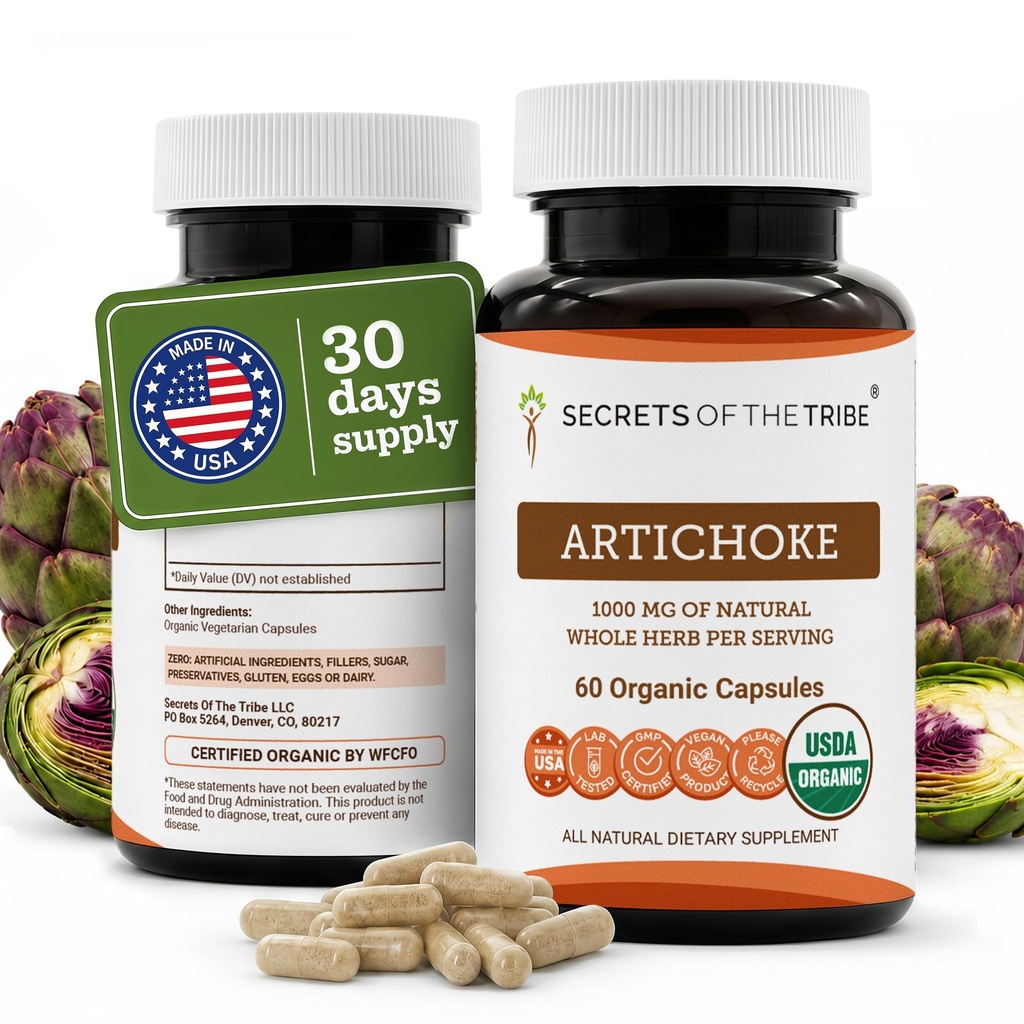 Secrets de la Tribe Artichoke 60 Capsules, 1000 mg, Artichoke (Cynara scolymus) Feuille séchée (60 Capsules)
