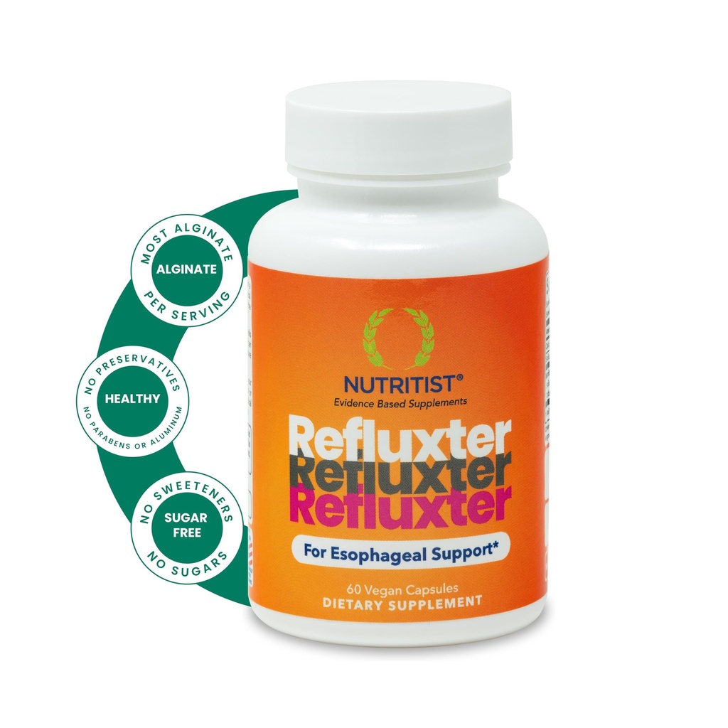 Refluxter Natriumalginat Kapseln – Natürliche Säure Reflux & GERD Relief Supplement. Unterstützt LPR, Silent Reflux, Heartburn, Indigestion. Alginate Therapie. Alginato de sodio. 60 Vegan Kapseln
