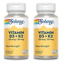 SOLARAY Vitamin D3 + K2, D & K Vitamine für Calciumabsorption und Unterstützung für gesunde Herz-Kreislauf-System & Arterien, Non-GMO & No Soy