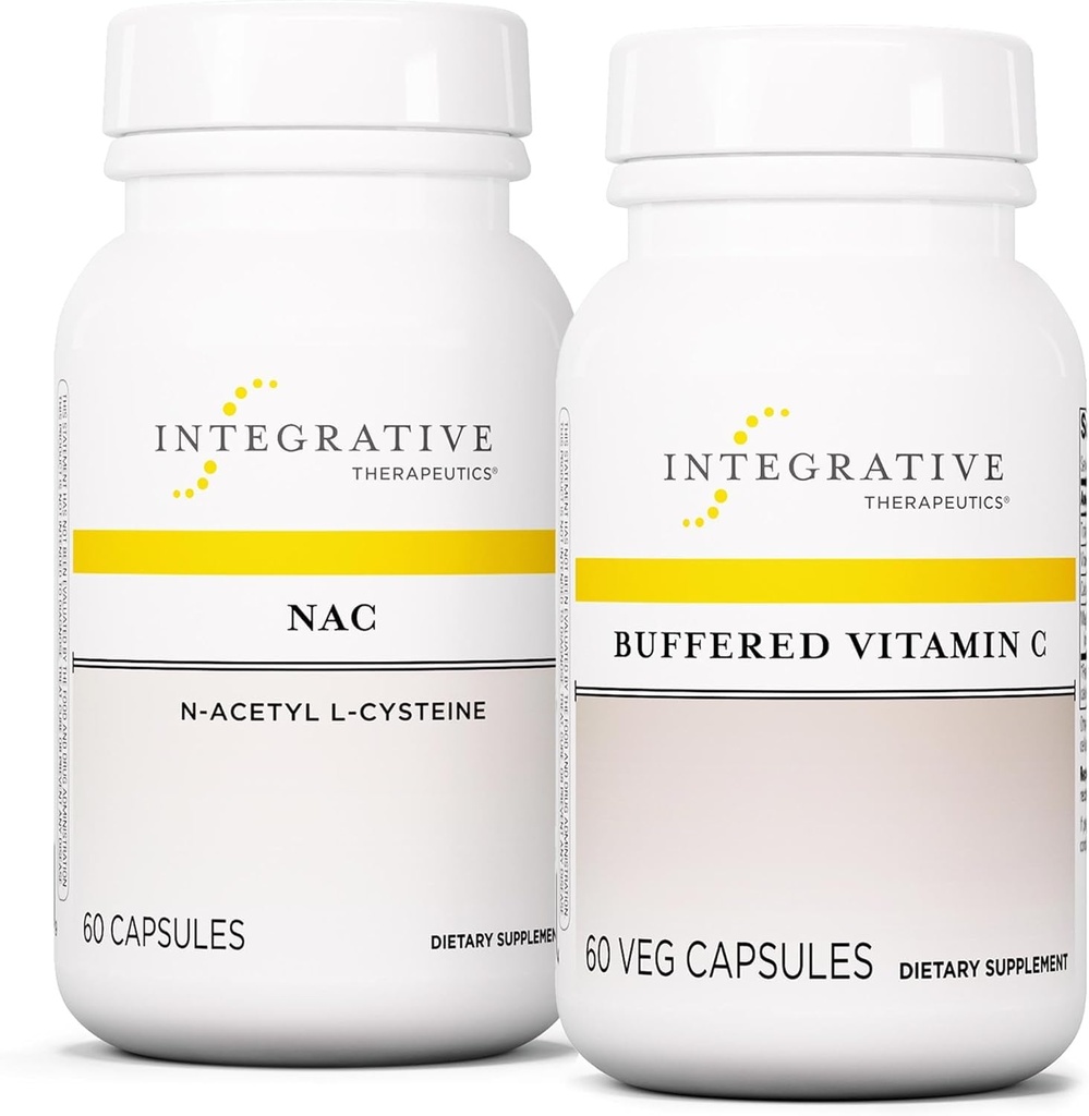 Integrative Therapie Bundle mit gepufferten Vitamin C Kapseln 1.000 mg, 60 Vegan Kapseln & NAC, 60 Kapseln - Immunergänzung mit Antioxidantien-Unterstützung* - Unterstützung Respiratory & Lung Function*