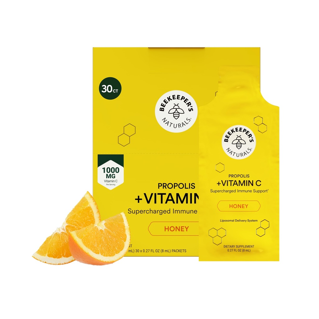 Propolis Liposomal Vitamin C von Imker-Naturen, 1000 mg Vitamin C, Propolis & Bio Honig, Supercharged Immun Support & Erhöhte Bioverfügbarkeit für Max Absorption, 30 Ct