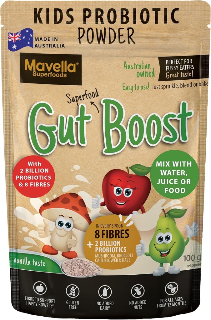 Poudre probiotique pour enfants Gut Boost – Soutien quotidien digestif et immunitaire avec fibre pour les enfants tout-petits, supplément de fibre parfumée Vanilla, mélange facile pour la constipation et la santé Gut 3,52oz (100g)