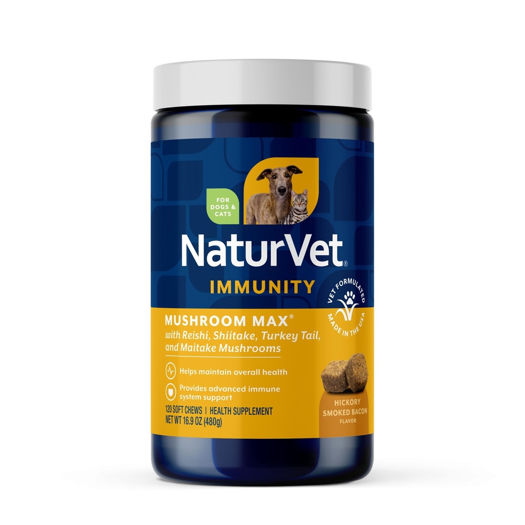 NaturVet Mushroom Max Advanced Immune Support Dog Supplement – Hilft, Immunität zu stärken, Gesamtgesundheit für Hunde – Enthält Shitake Pilze, Reishi, Türkei Tail – 120 Ct.