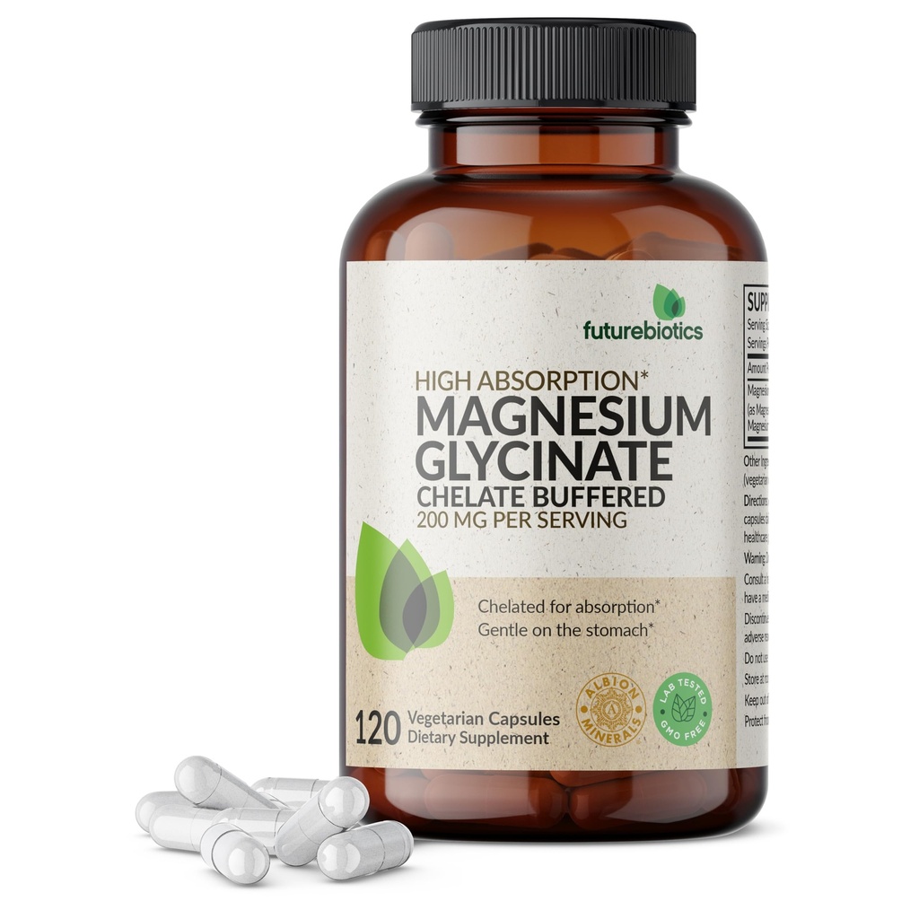 Futurebiotics Magnesium Glycinate 200 MG pro Portion Chelat für hohe Absorption, Gentle On Stomach, Non-GMO, 120 vegetarische Kapseln