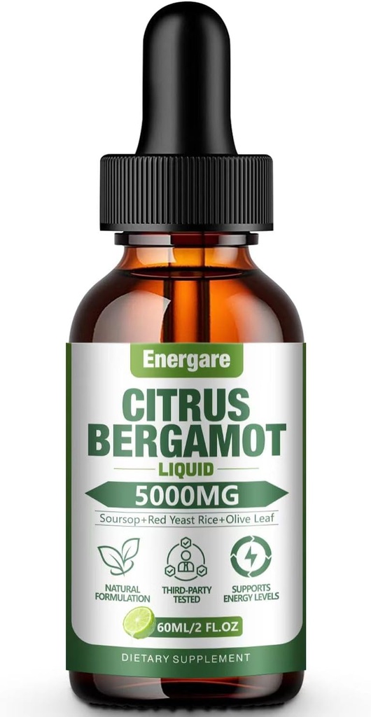 1 Pack 5000MG Citrus Bergamotte Flüssige Tropfen Ergänzung für hohe Cholesterol-Soursop, Rote Hefe Reis, Olivenblatt-All-Natural, Gesundheitsunterstützung, Immununterstützung, Herzgesundheit & Antioxidans, 2 Fl Oz