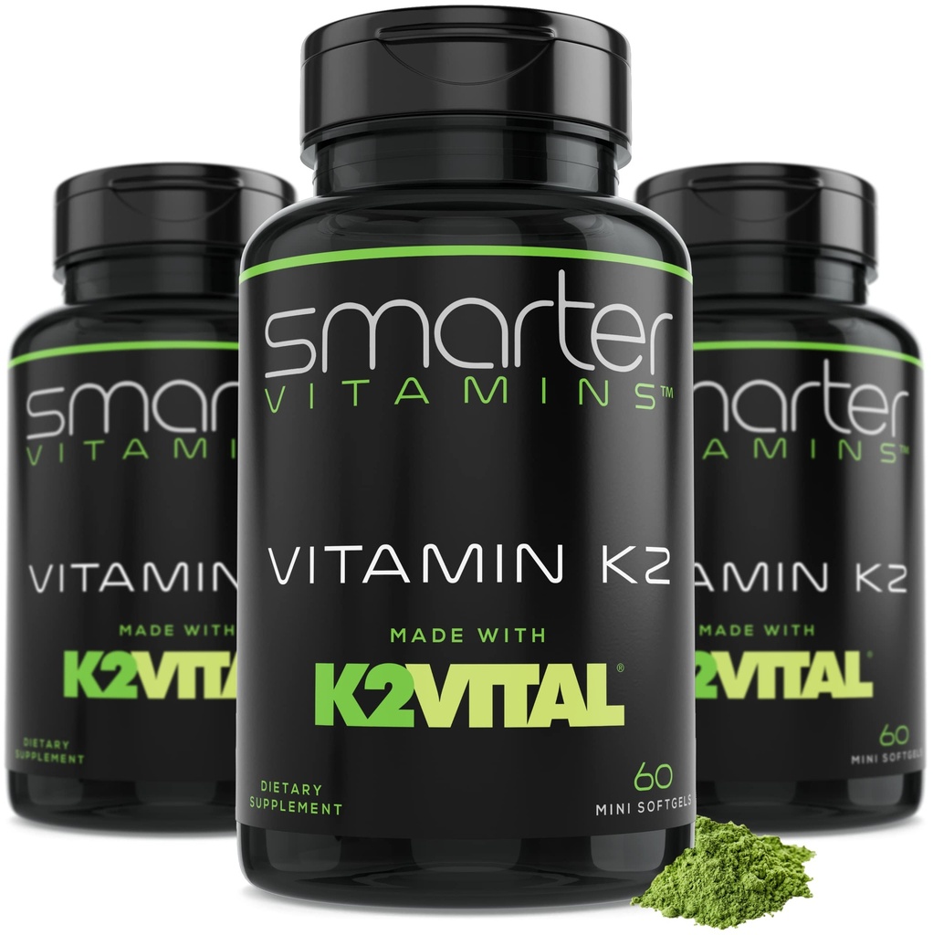(3 Pack) Vitamine plus intelligente K2 MK7 100mcg, avec K2VITAL et Kale, 180 softgels liquides
