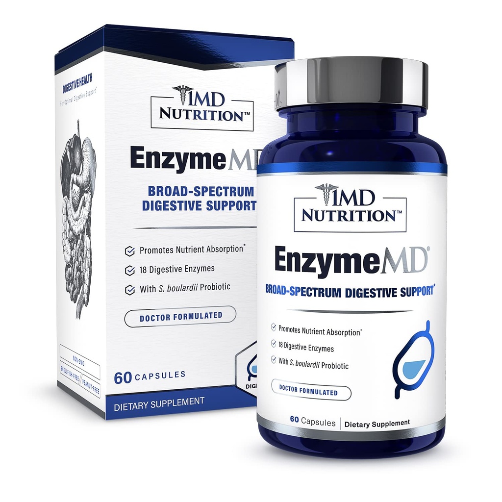 1MD Nutrition EnzymeMD - Verdauungsenzym-Ergänzung - Doctor Formulated | 18 Plant-Based Enzymes - Gas & Bloating Support | 60 Kapseln
