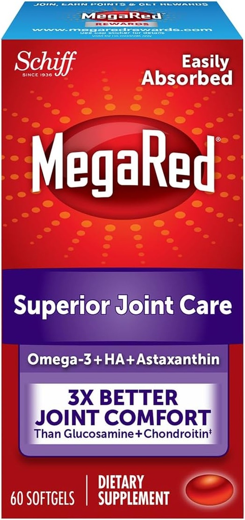 Omega-3 Krill Oil and Joint Supplement - Megared Joint Care 60 softgels - EPA/DHA acides gras, antioxydants, acide hyaluronique, pas d'arrière-goût de rotule de poisson comme avec l'huile de poisson