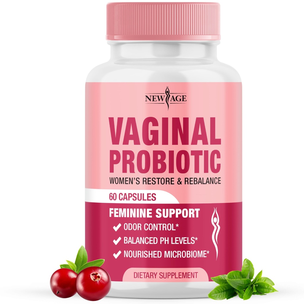 NEU AGE Vaginal Probiotics für Frauen mit Präbiotika, Cranberry Extract, und eine Lactobacillus Probiotic Blend, Unterstützt gesunde pH Balance, Odor Control, Vaginal Flora - 60 Kapseln