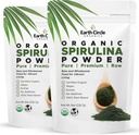 Earth Circle Organics Spirulina Powder, Kosher, Raw and Non-Irradiated | Pure Vegan Protein | Premium Energy Superfood, High in Aminosäuren und Antioxidantien - (8oz - 2Pack)