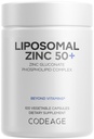 Codeage Liposomal Zink-Ergänzung – 3 Monate Versorgung – 1 pro Tag - 50 mg Zink Gluconat Vitamin Pillen - essentielle Mineralergänzungsmittel Zink Plus Liposomal Liefermatrix - Vegan Non-GMO - 100 Kapseln