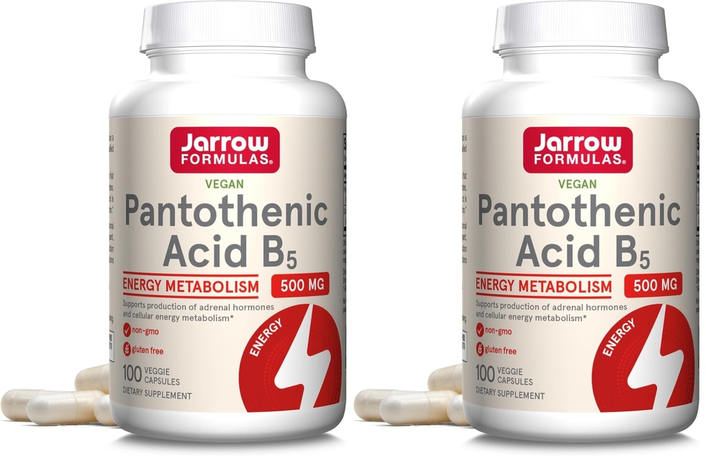 Jarrow Formulas Pantothensäure B5 500 mg - 100 Veggie Caps - Essential B Vitamin - Energy Production & Metabolism Support - 100 Portionen (Pack von 2)