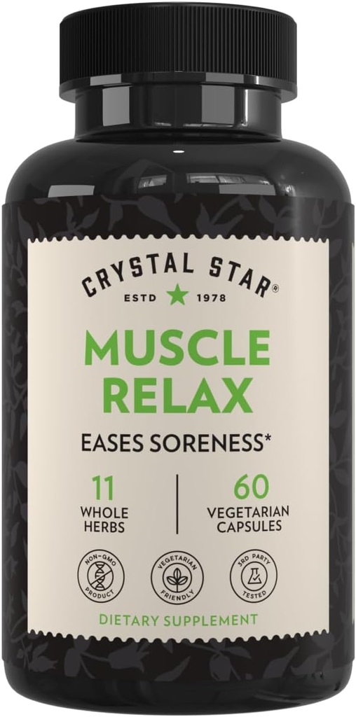 Crystal Star Muscle Relax (60 Kapseln) – Herbal Relief von Sore Muscles, Cramps & Spasms – Valerian Root, Jamaica Dogwood & Cramp Bark - Non-GMO