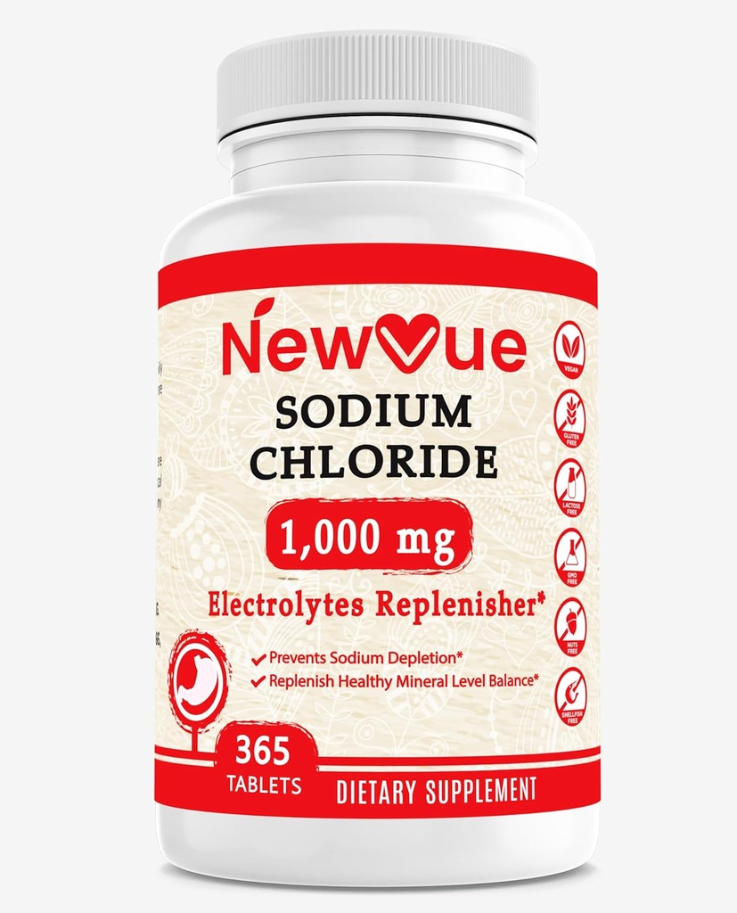Natriumchlorid 1000mg, 365 Tabletten - Salztabletten, Non-GMO, Glutenfrei - Getränk mit Elektrolyten Ersetzte Hydration