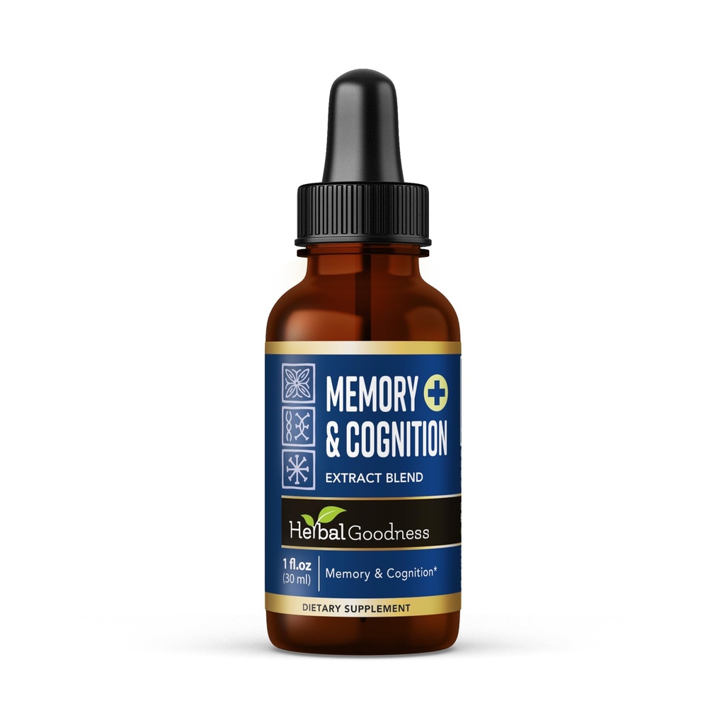Herbal Goodness Memory & Cognition Liquid Extract 1oz – Organische Memory Aid, Energy Boost, Immununterstützung, Natürliche Gehirn Booster mit Ginkgo Biloba & Bacopa Monnieri