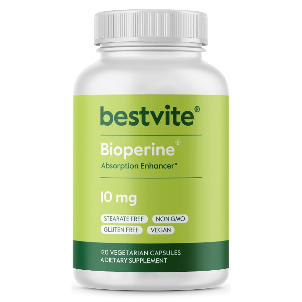 Bioperine 10mg (120 Capsules végétariennes) - Pas de stéarates - Vegan - Non OGM - Sans gluten - Enhancer d'absorption