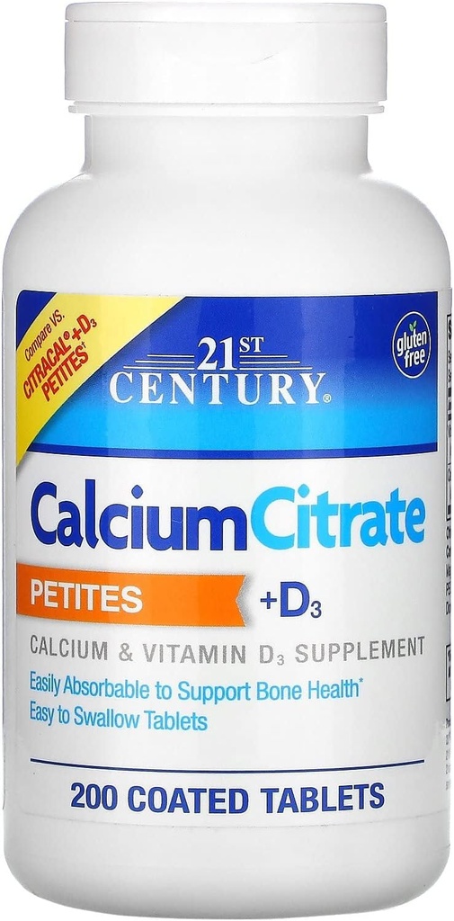Calcium Citrate Petites + D3 Beschichtete Tabletten - 200 Tabletten, Packung von 4