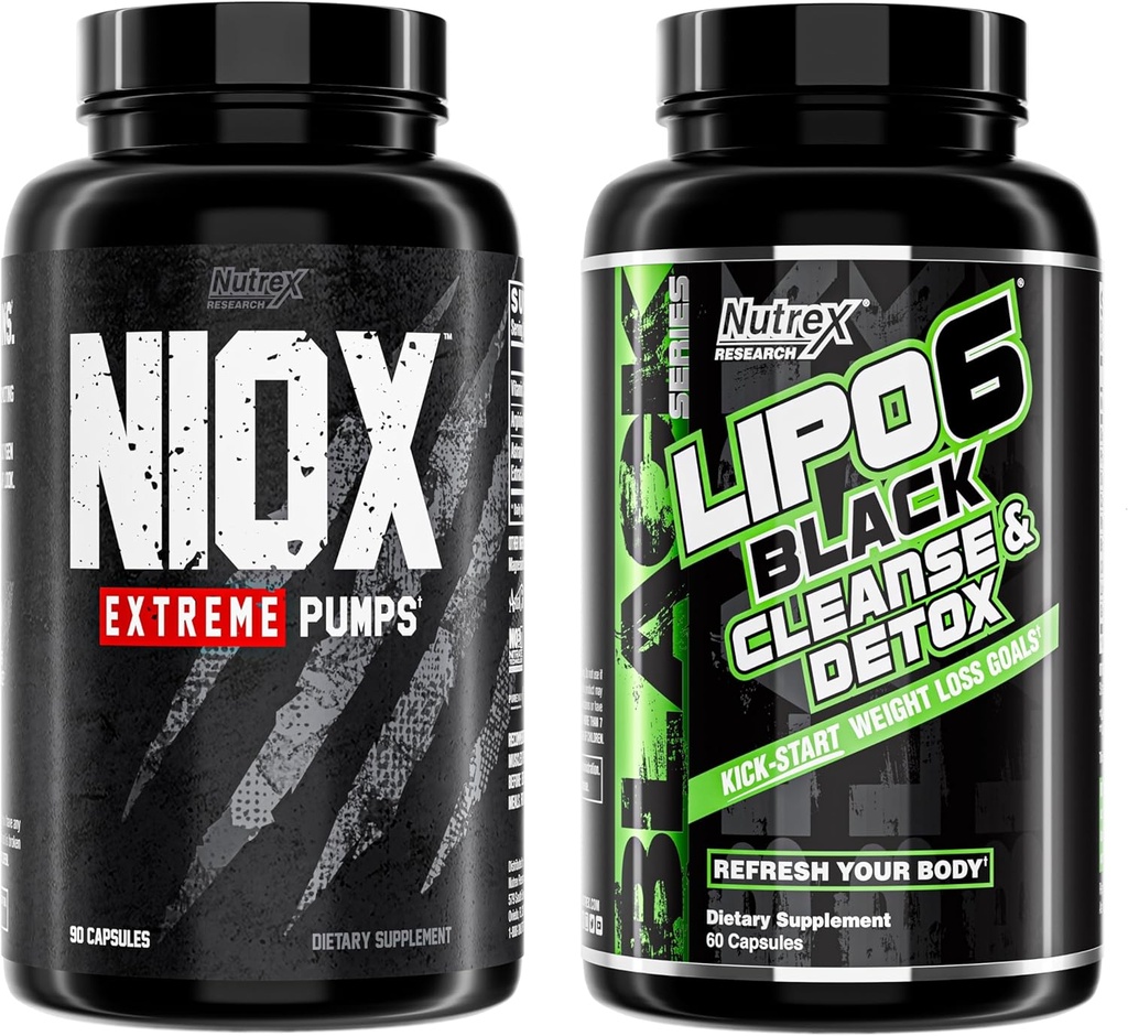 Nutrex Research NIOX Extreme Pumpsc und Lipo6 Detox und Cleanse - NO3-T Arginine Nitrat Supplement mit Vitamin C und AstraGin - Colon Cleanser und Detox für Damen & Herren