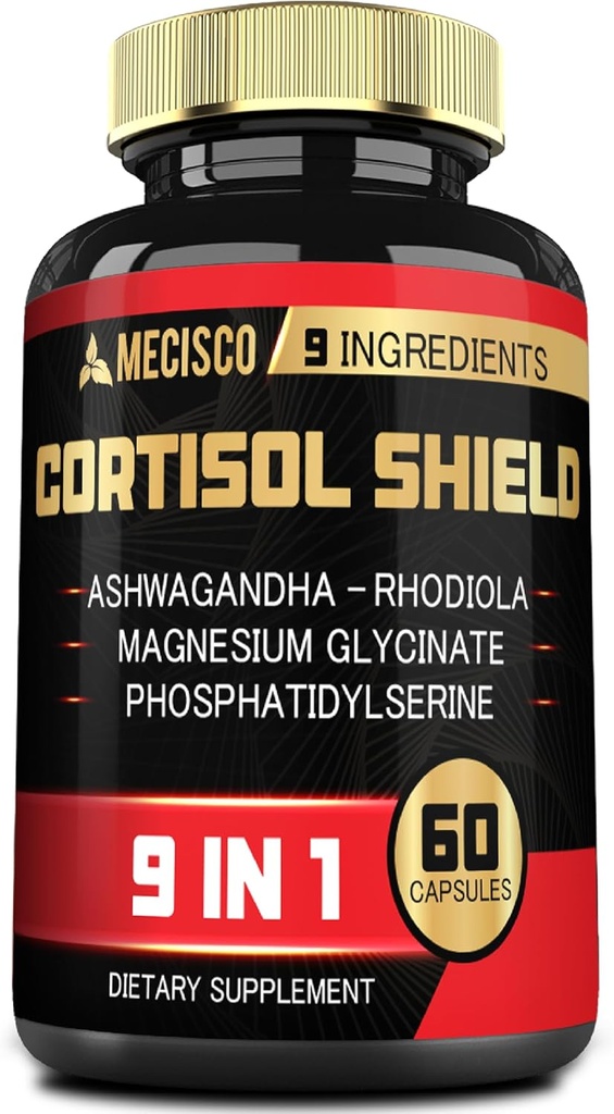 9in1 Cortisol Shield - Ashwagandha & Magnesium Glycinate, Rhodiola, Phosphatidylserine, L-Theanin, Licorice Root, St. John's Wort, Lions Mane - Mind & Mood, Restful Night Support - 60 Kapseln