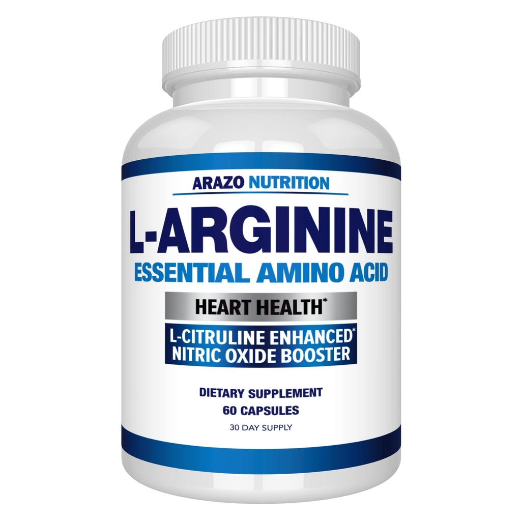 Arazo Nutrition Premium L Arginin - 1340mg Nitric Oxide Booster mit L-Citrulline & Essential Amino Acids für Muskelaufbau und Energie - Leistungsstarke NO Booster zu trainieren Länger & Härter – 60 Kapseln