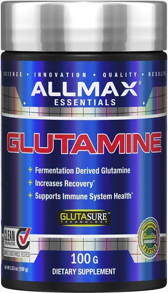 ALLMAX Essentials GLUTAMINE - 100 g Poudre - Glutamine séchée à la fermentation - Augmente la récupération et soutient le système immunitaire - Sans gluten et végétalien - 20 portions
