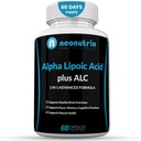 Alpha Acid Lipoic Plus Acetyl L-Carnitine Antioxydant Supplément ALA ALC pour une fonction cérébrale saine et la force musculaire, focale, mémoire et fonction cognitive pour les femmes et les hommes - 60 Capsules de Neonutrix