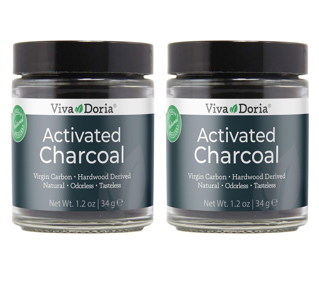 Viva Doria Aktiviertes Charcoal-Pulver, Holz abgeleitet, Lebensmittel-Grad, 1.2 Oz Glasglas Glas Glasglas (2 Packung)