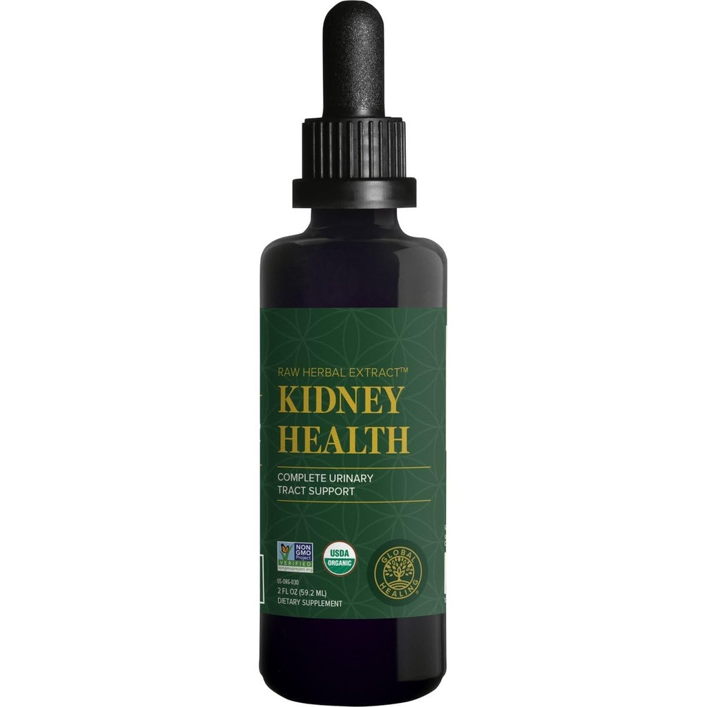 Global Healing USDA Organic Kidney Health mit Cranberry & Hydrangea - Kidney Cleanse Liquid Supplement & Stones Dissolver for Urinary Health - Detox & Repair Formula for Bladder Control - 2 Fl Oz