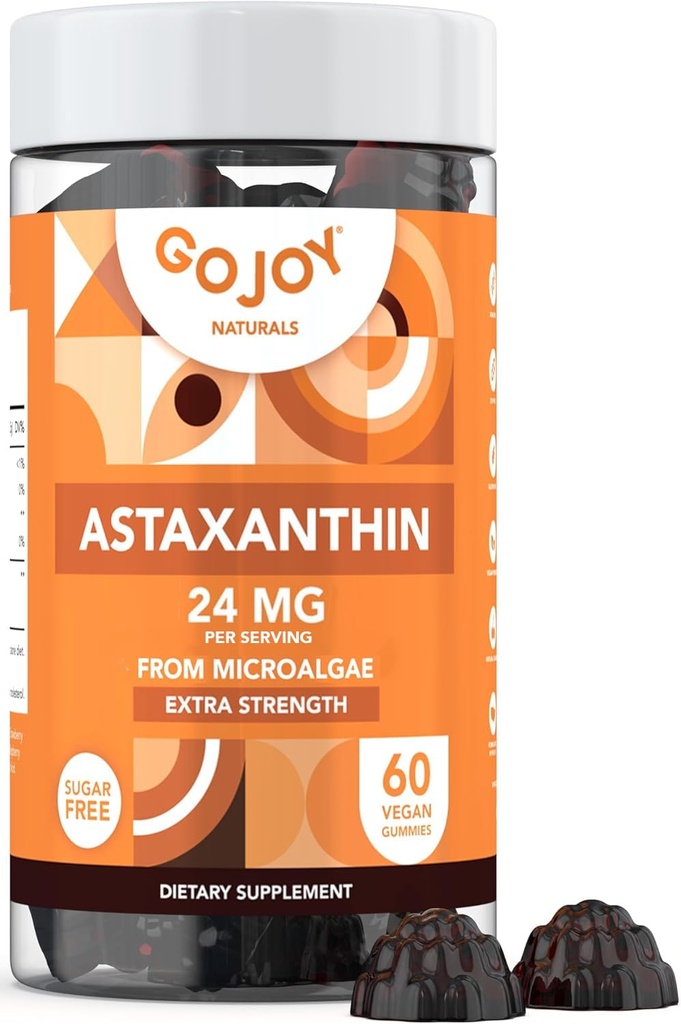 GOJOY NATURALS Astaxanthin Gummies 24mg – High Potency Antioxidant Supplement – Haut-, Augen- und Immun-Wellness-Unterstützung – Vegan, Zuckerfrei, Non-GMO, Glutenfrei, Sojafrei – 60 Gummies