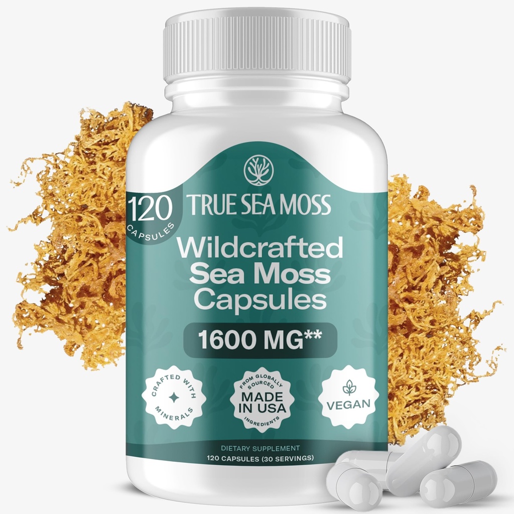 TrueSeaMoss Irish Sea Moss Capsules - 120 Original Capsules (1600mg) - Prebiotic Superfood - Boosts Das Immun- und Verdauungssystem - Gesunde Haut, Keto Detox, Gut, Gemeinsame Unterstützung