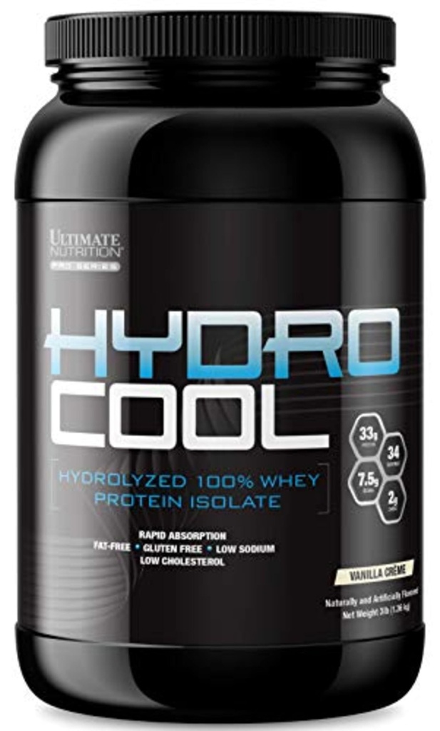Ultimate Nutrition HydroCool Hydrolysed Whey Protein Isolate Powder with No Bloating - Fat and Gluten Free, Absorption rapide, 33 grammes de protéines, Vanille, 3 livres