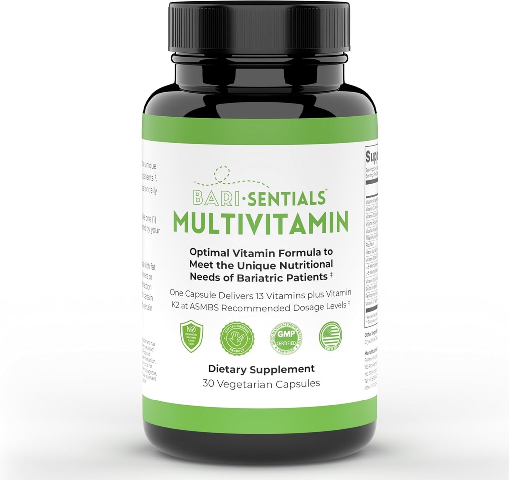 R-Kane Barisentials Supplément multivitamines bariatriques- Soutien bariatrique post-dépasse gastrique, Gastroectomie des manches, DS- Nutrition quotidienne essentielle- 30 Capsules végétariennes
