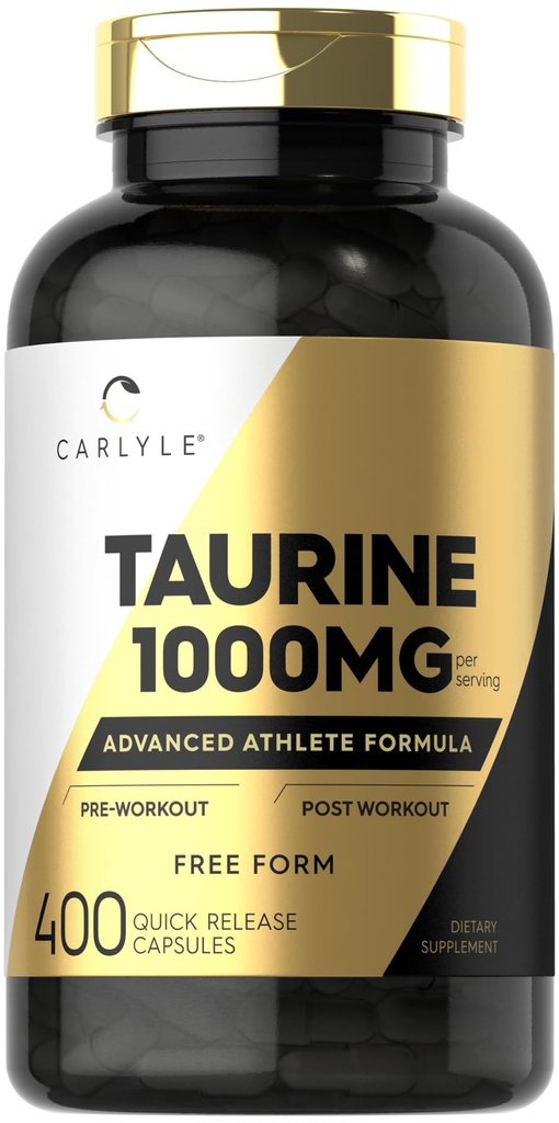 Carlyle Taurine 1000mg | 400 Capsules | Essential Amino Acid | Double Strength | Non GMO & Gluten Free Supplement