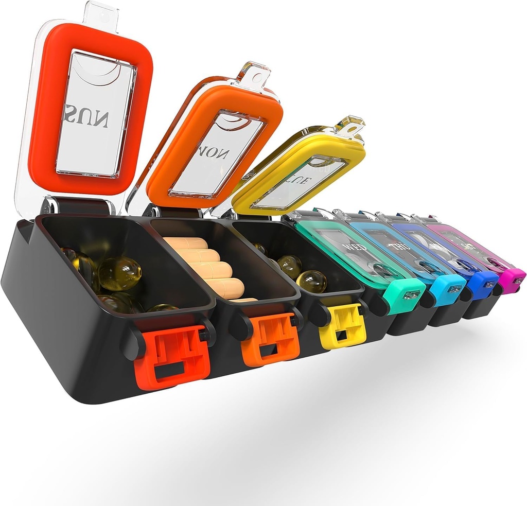 BEXEEN Wöchentliche Medizin Pille Organizer Wasserdicht 7 Tage große Pille Box Tägliche Pille Fall Süße Vitamin Organizer Portable Pille Container Reise Pillen Halter XL Supplement Medizinspender Ein Tag