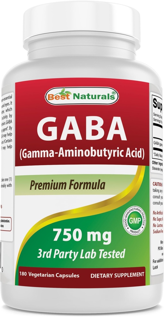 Best Naturals GABA Supplement 750mg 180 Veggie Kapseln, Natürliche Schlafhilfe