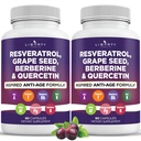Resveratrol, Berberine, Grape Seed Extract, Quercetin, Polyphenol Supplement für Damen und Herren mit Noni Extract, N-Acetyl Cystein, Acai Extract - 2-Pack