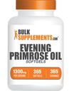 BulkSupplements.com Evening Primrose Oil Softgels - GLA Supplements, Evening Primrose Oil 1300mg - Glutenfrei, 1 Softgel pro Servierung, 365 Count (Pack von 1)