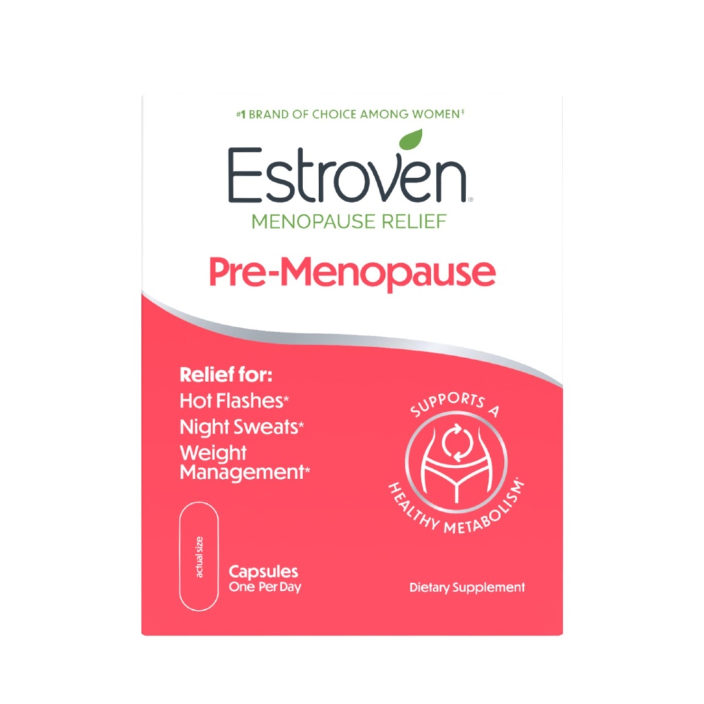 Estroven Pre-Menopause Relief, 30 Ct., Klinisch bewährte Zutaten, bietet Menopause Relief plus Nachtschwärmen & Hot Flash Relief, Drug-Free oder Estrogen frei