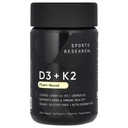 Sportforschung Vitamin D3 mit K2 Softgels - Plant Based K2 & Vegan D3 5000iu mit Kokosnuss-MCT-Öl - Vegan zertifiziert, Soja & Glutenfrei - 120 Count