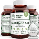 Natürliche Nutra Time Release Pantothensäure 500 mg, Vitamin B5 Supplement hilft Fett und Kohlenhydrate, Stoffwechsel und Energie, Verbesserung der Muskelgesundheit, 60 vegetarische Tabletten (3 Pack)
